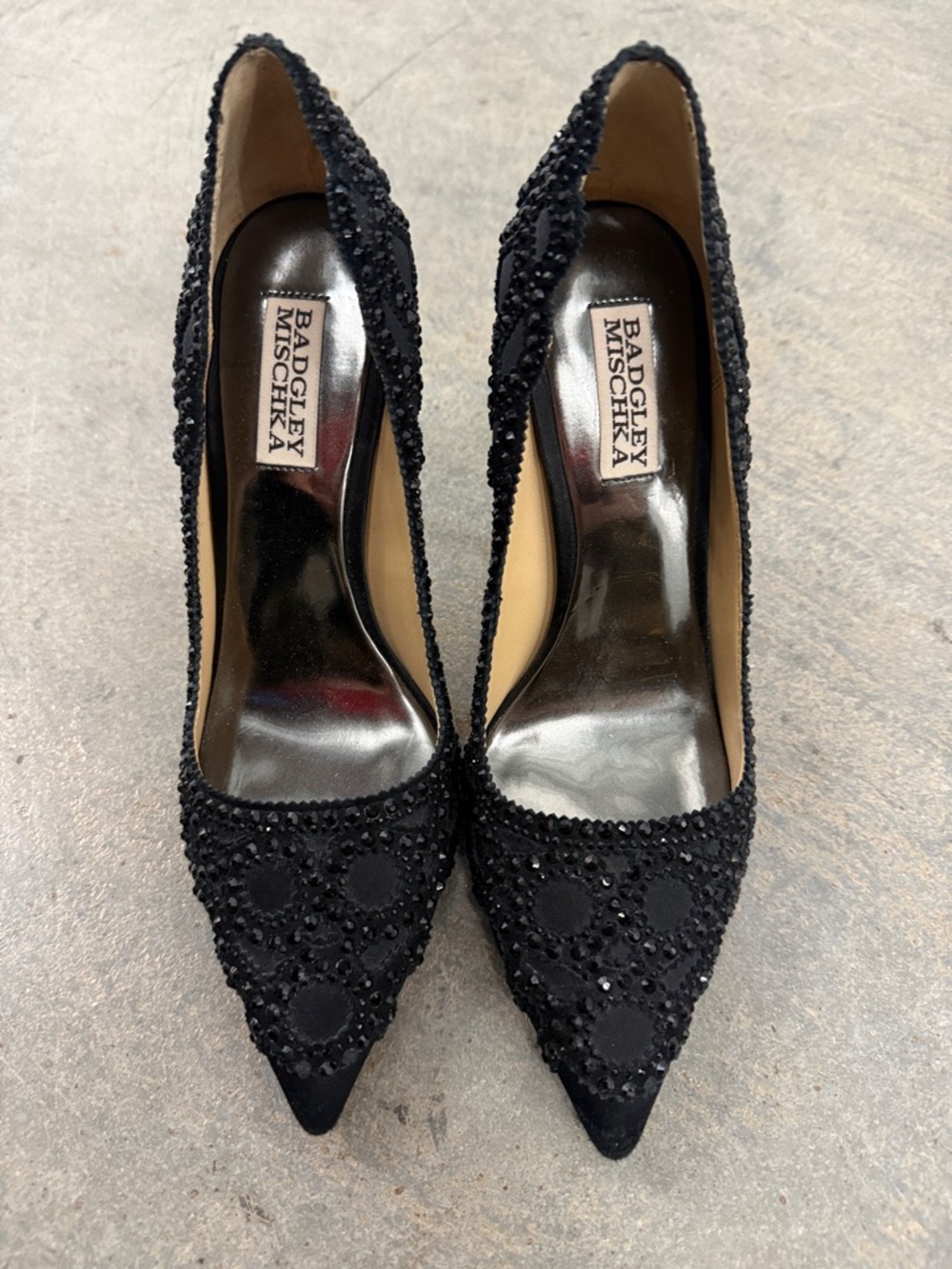Badgley Mischka Black Beaded Pointed Toe Heels